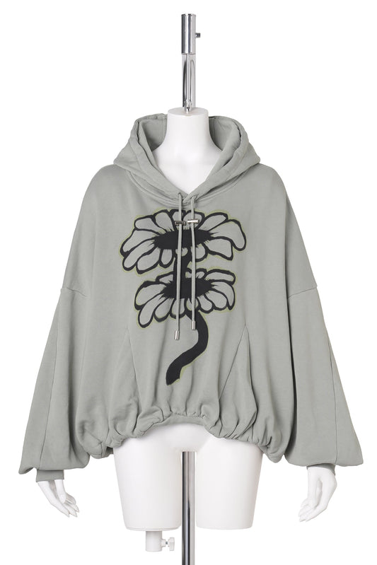 GATHERED HOODIE / OLIVE TWIN FLOWERS