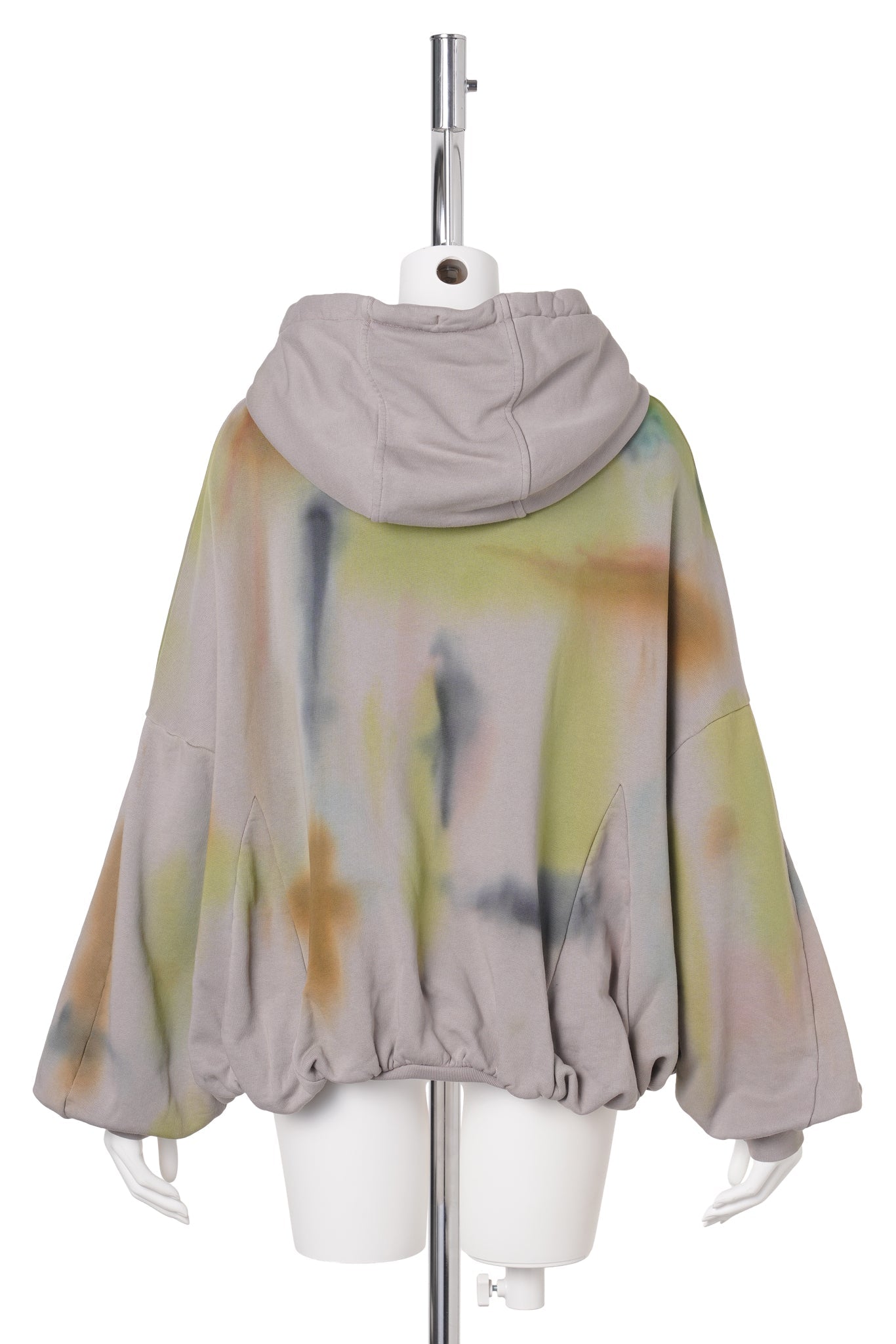 GATHERED ZIP UP HOODIE / PAINTED FOG