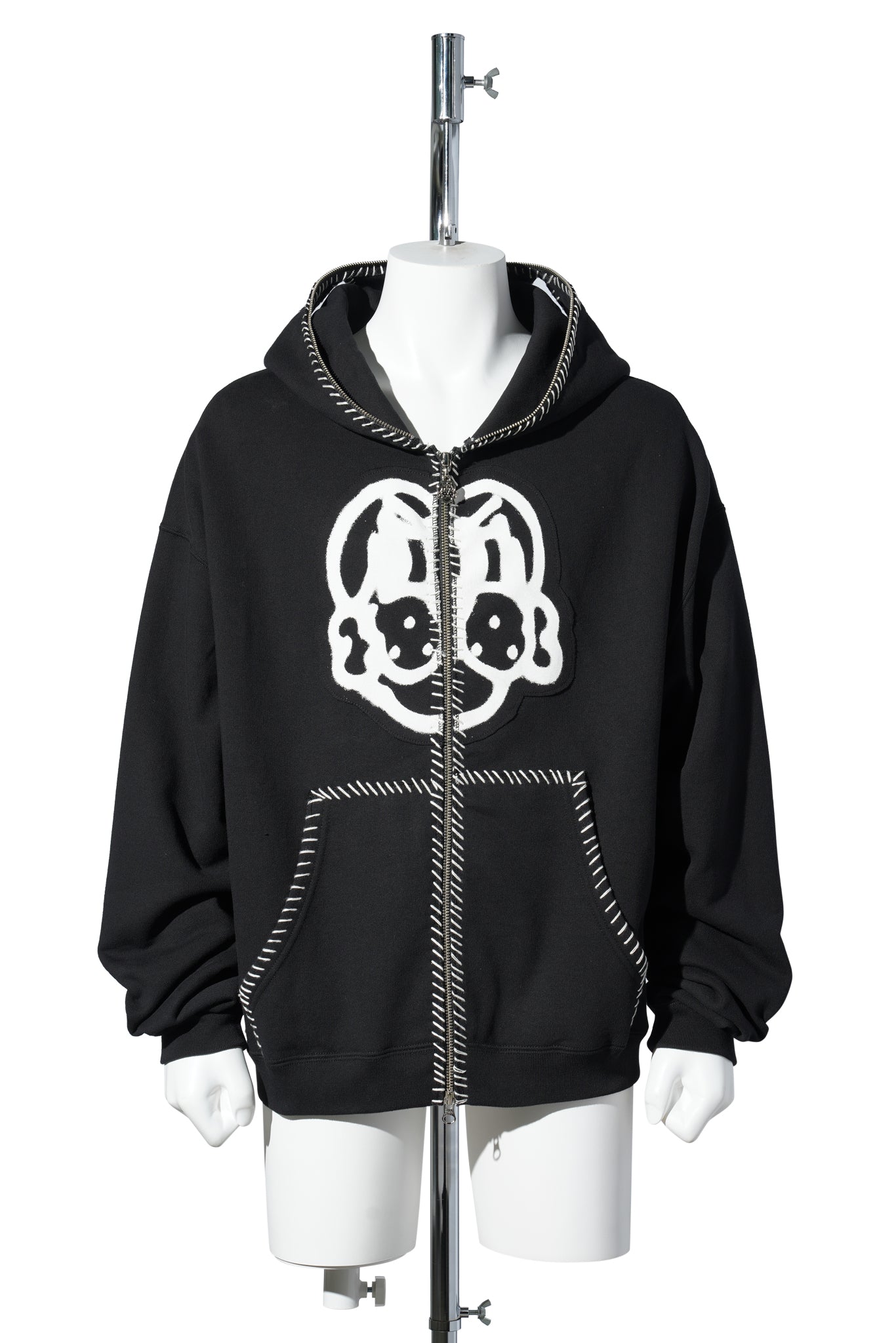 HAND-STITCHED FULL ZIP HOODIE / BLACK