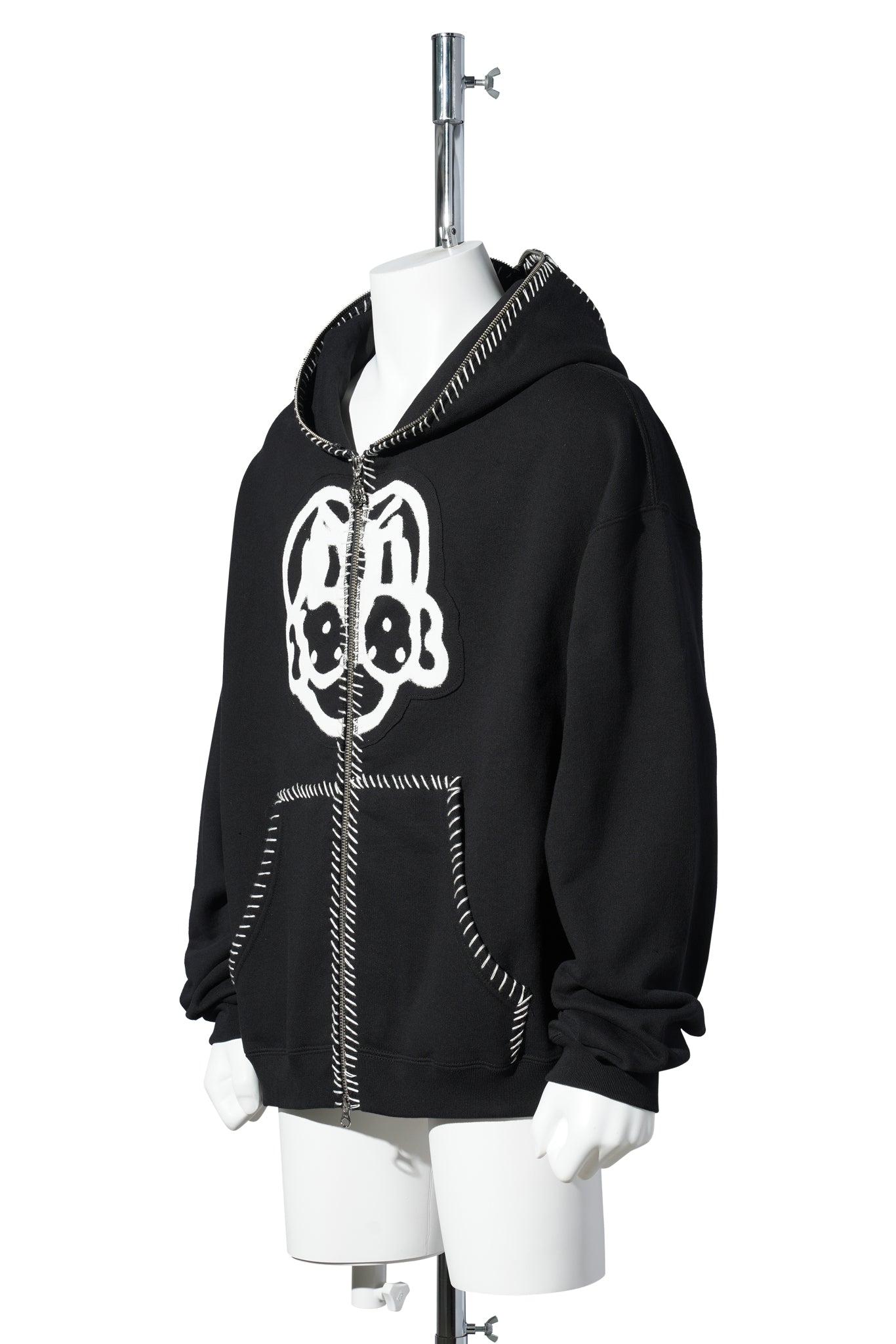 HAND-STITCHED FULL ZIP HOODIE / BLACK