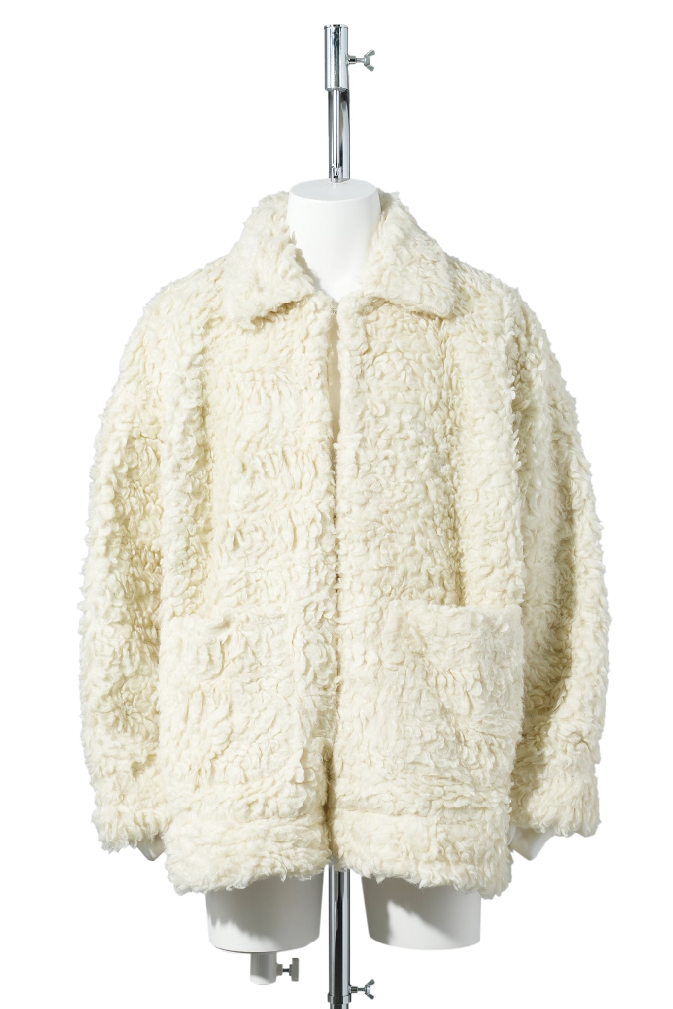HAND-PAINTED HEMP FAUX FUR JACKET / IVORY