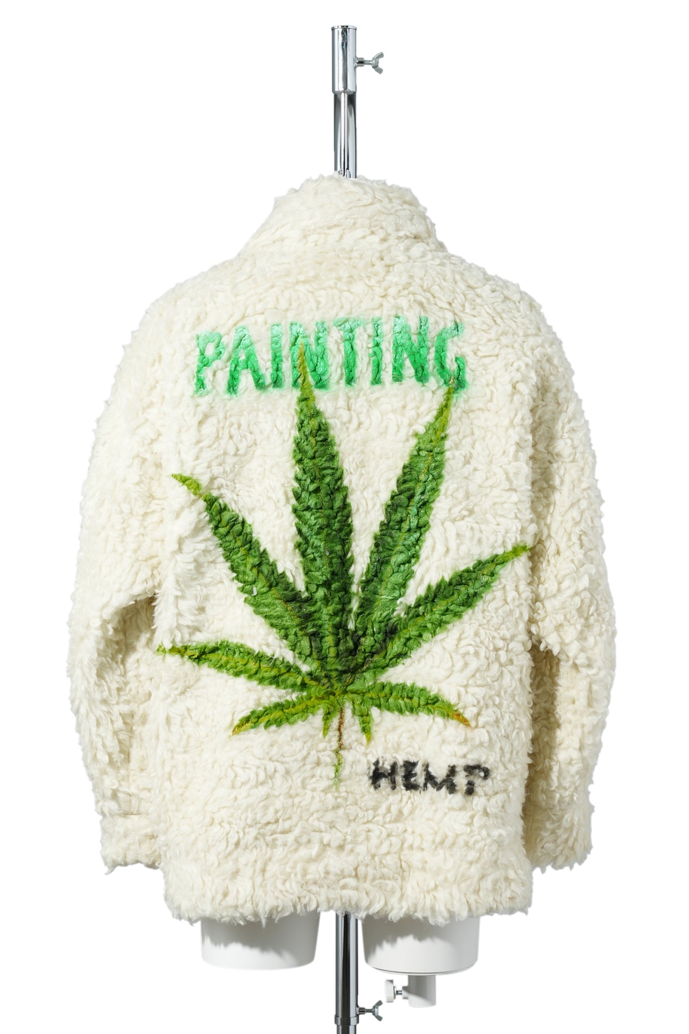 HAND-PAINTED HEMP FAUX FUR JACKET / IVORY