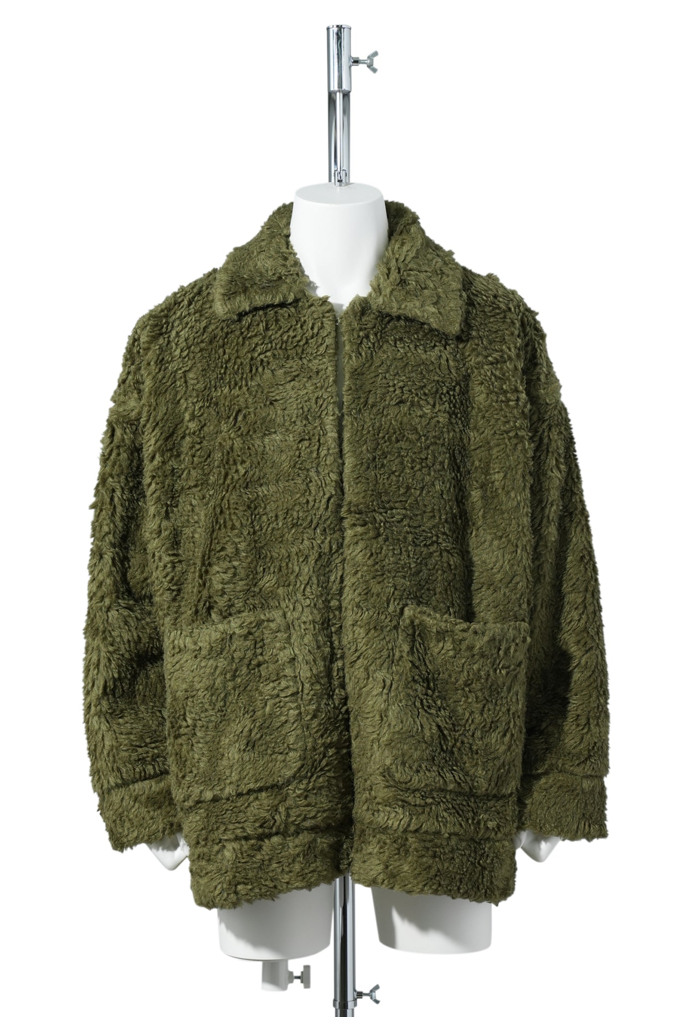 HAND-PAINTED HEMP FAUX FUR JACKET / KHAKI