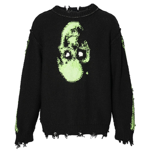 GLOW-IN-THE-DARK SKULL KNIT PULLOVER / BLACK
