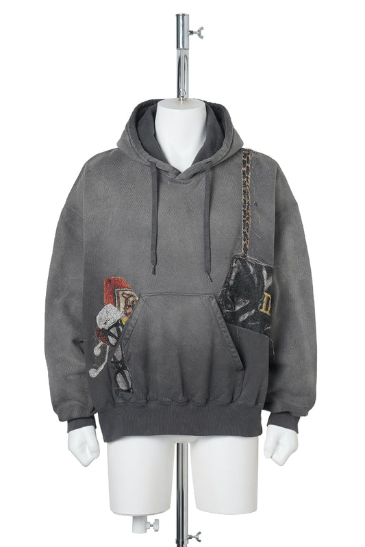 TROMPE L'OEIL EMBROIDERY HOODIE / BLACK