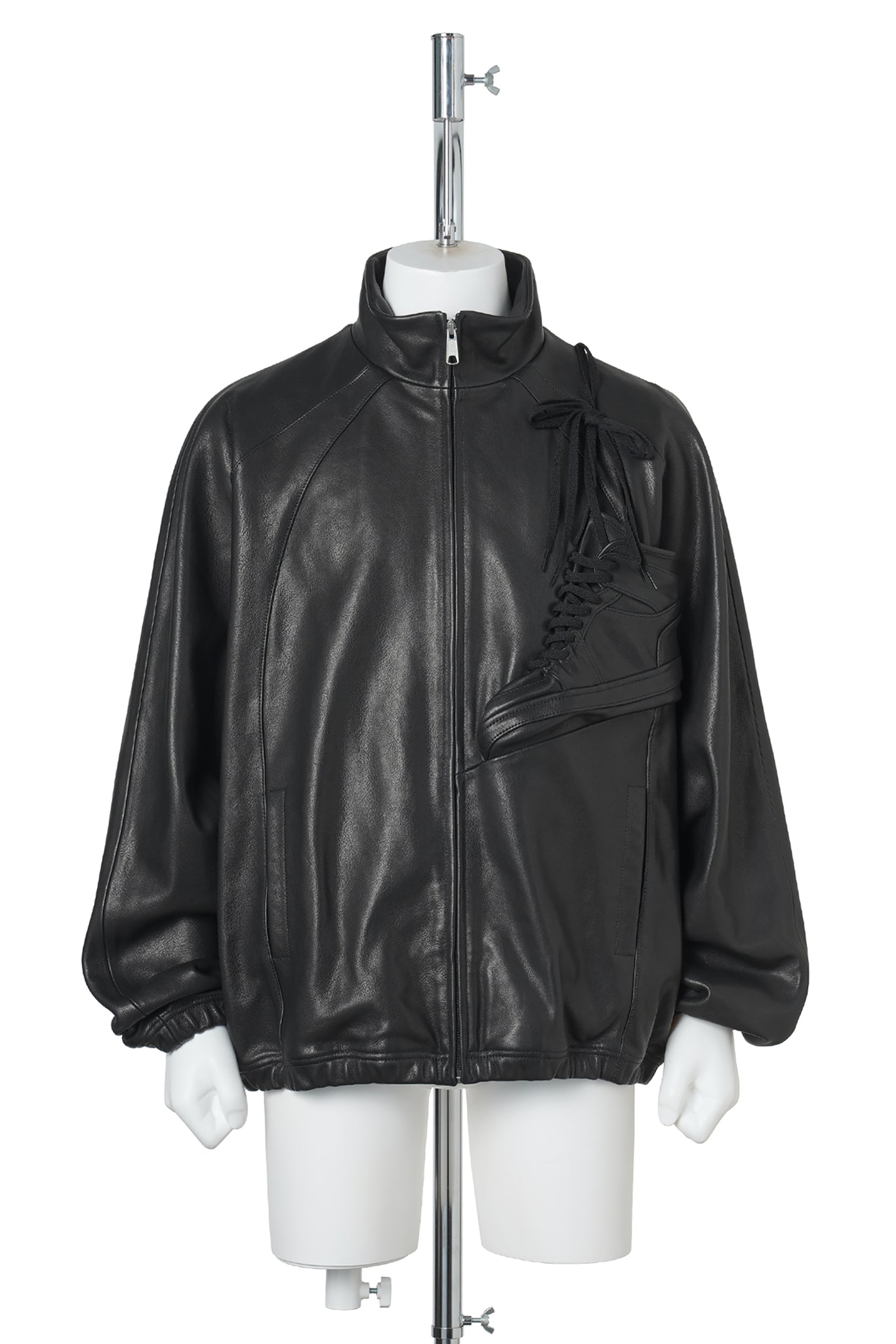 BASKETBALL SHOE POCKET LEATHER JACKET / BLACK