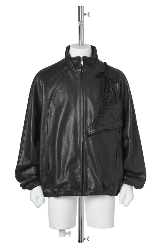 BASKETBALL SHOE POCKET LEATHER JACKET / BLACK