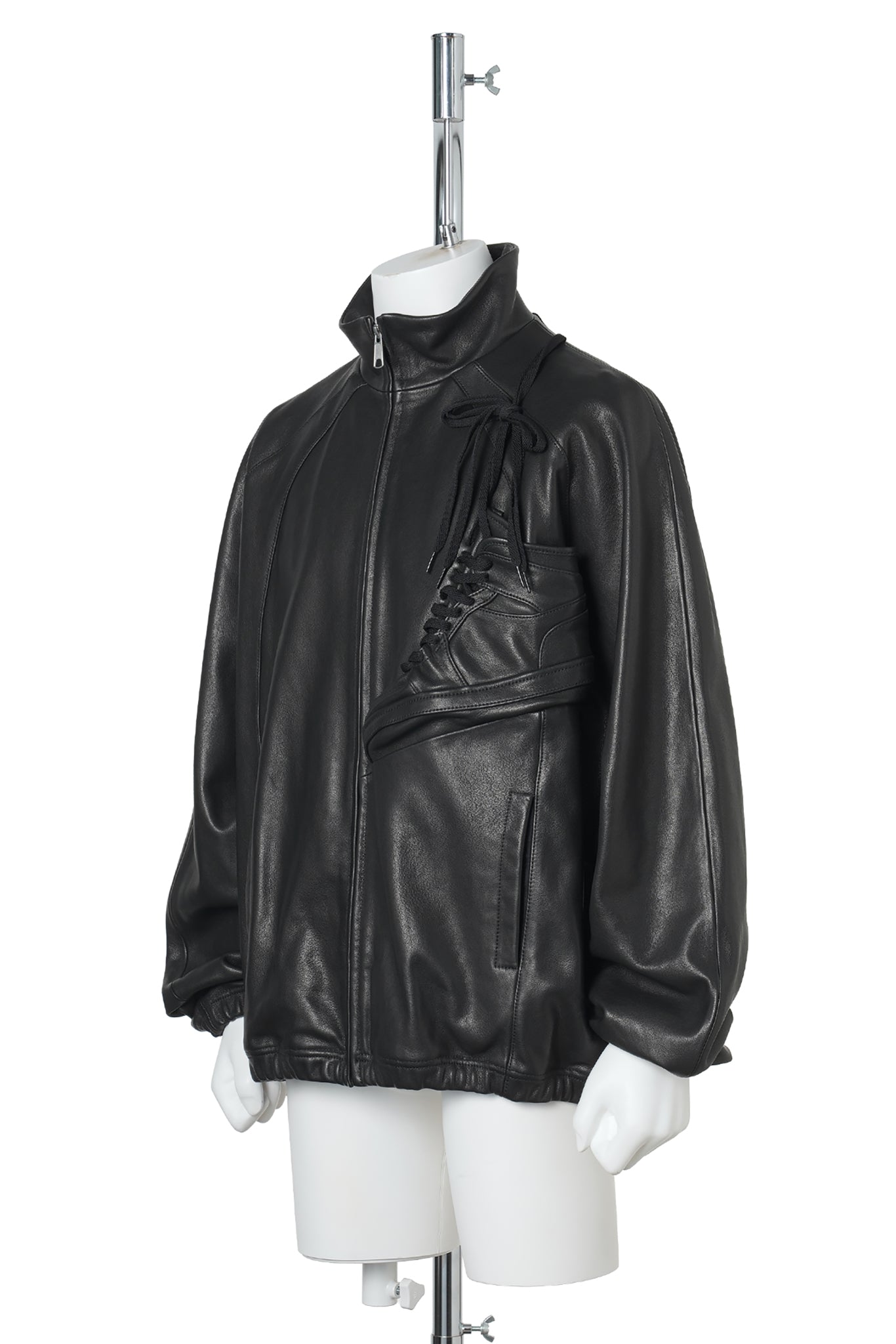 BASKETBALL SHOE POCKET LEATHER JACKET / BLACK