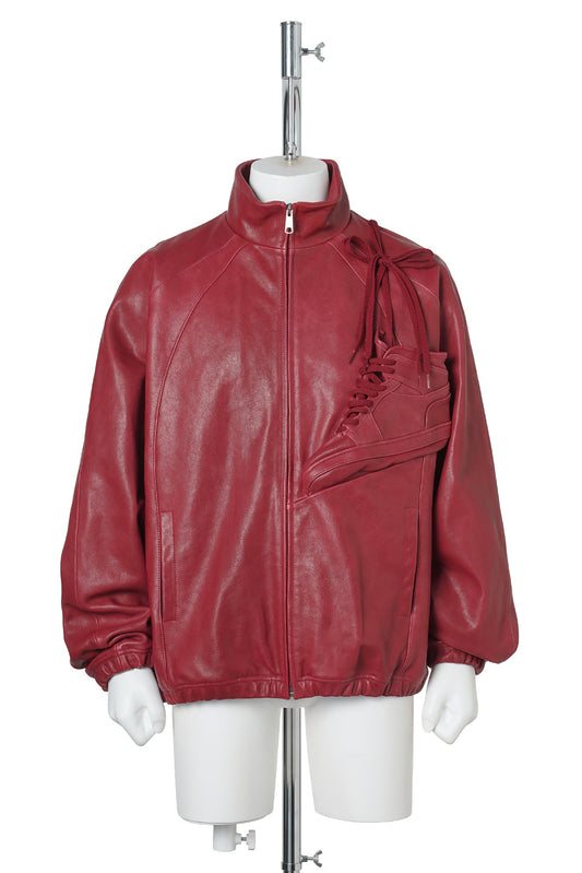 BASKETBALL SHOE POCKET LEATHER JACKET / RED