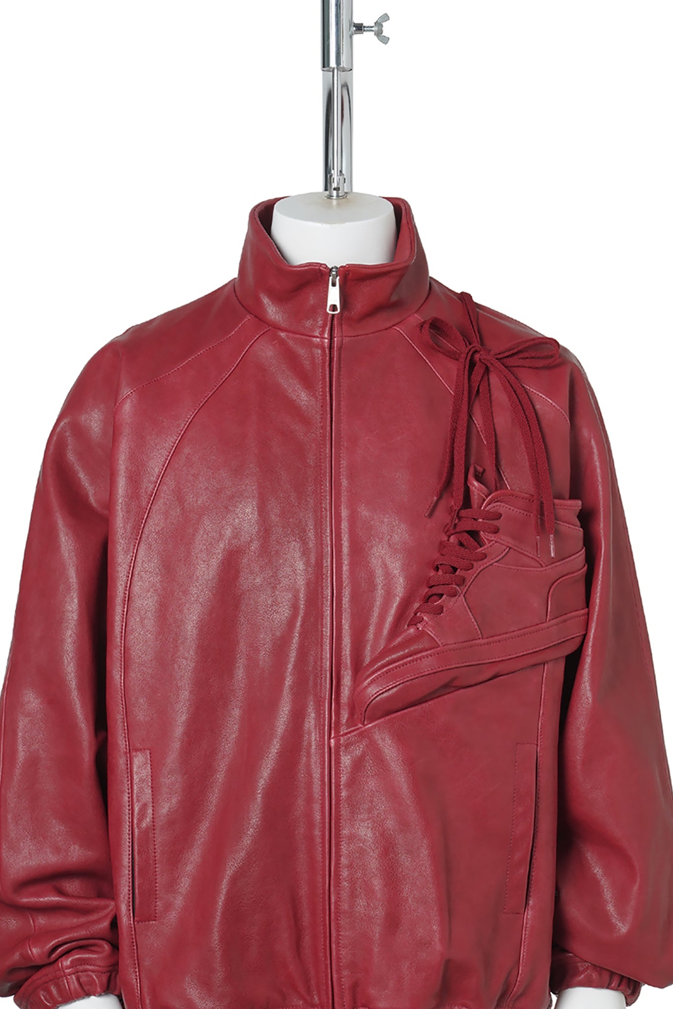 BASKETBALL SHOE POCKET LEATHER JACKET / RED