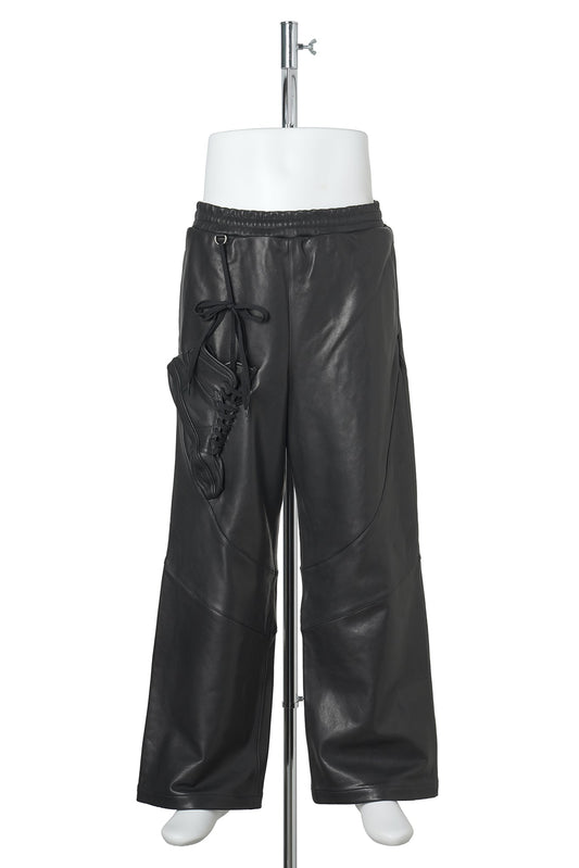 BASKETBALL SHOE POCKET LEATHER PANTS / BLACK