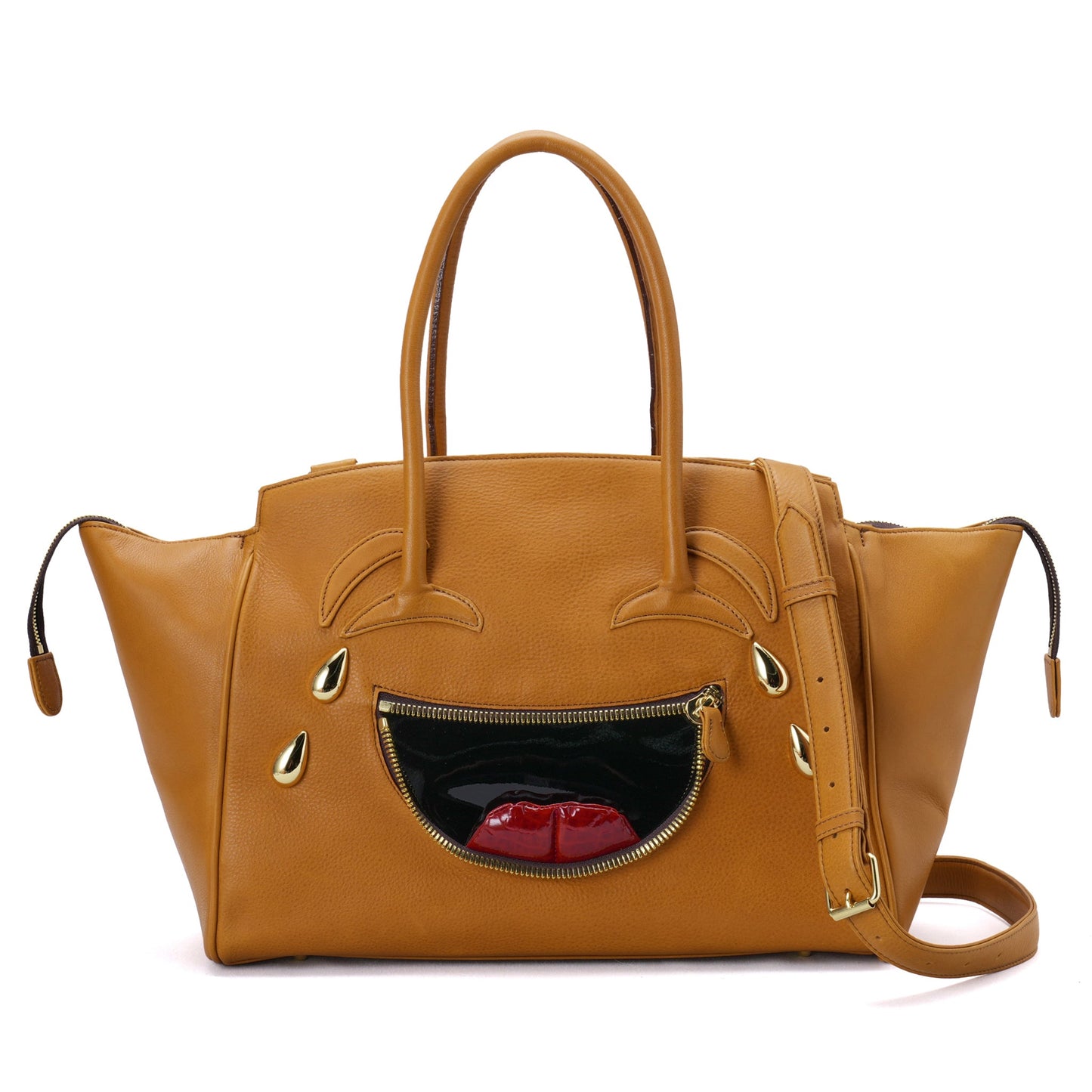 LAUGHING EMOJI LEATHER BAG / CAMEL
