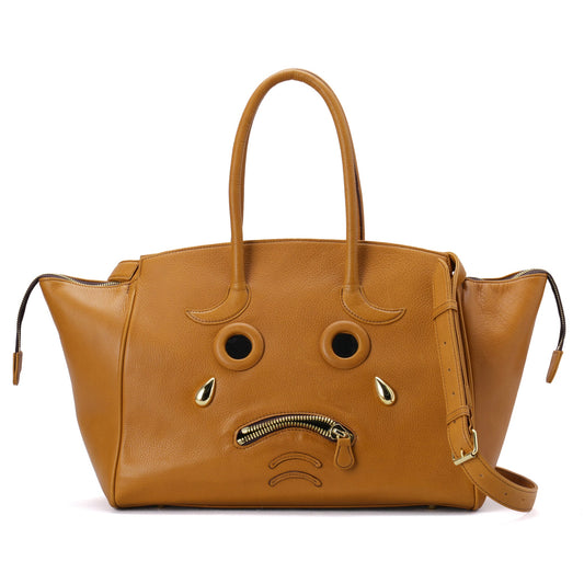 PLEADING EMOJI LEATHER BAG / CAMEL