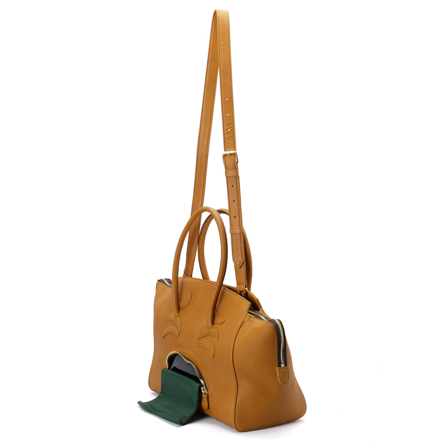 VOMITING EMOJI LETHER BAG / CAMEL