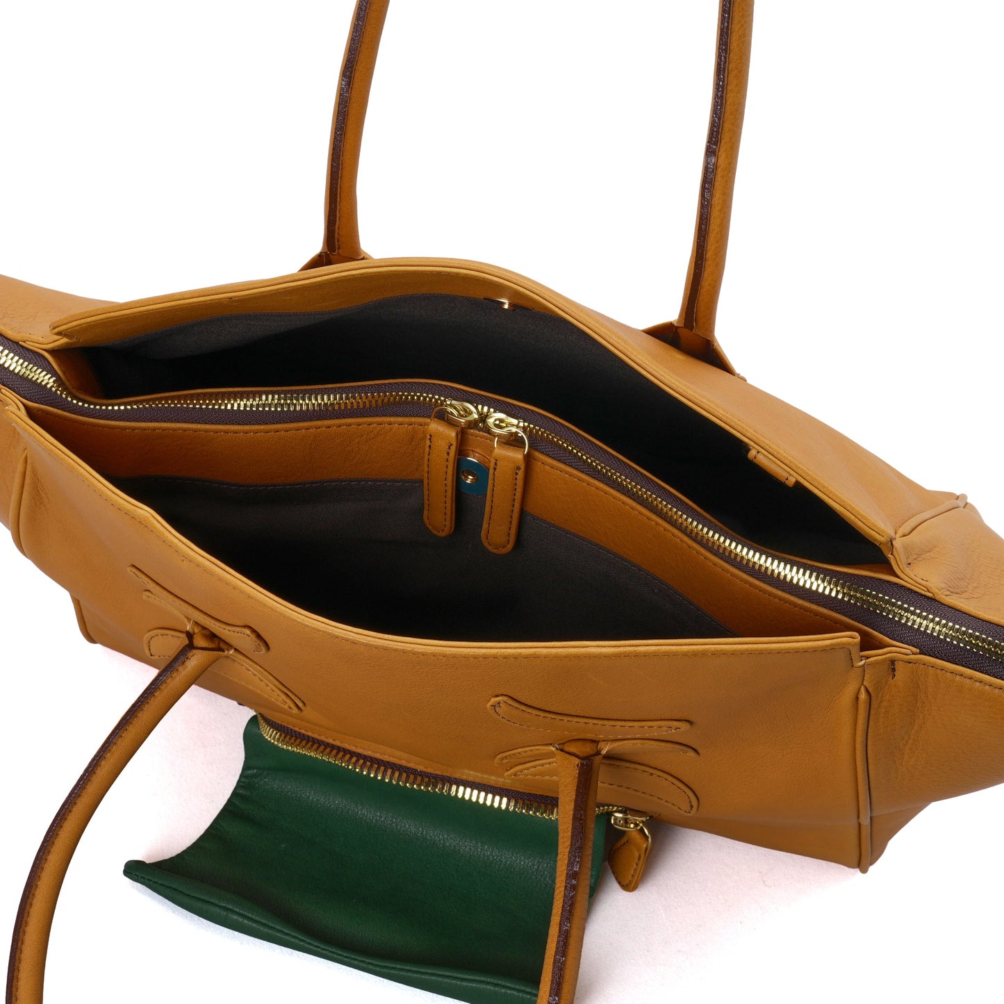 VOMITING EMOJI LETHER BAG / CAMEL