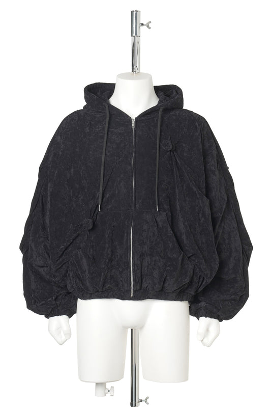 DEFLATED BALLOON VELOUR HOODIE / BLACK