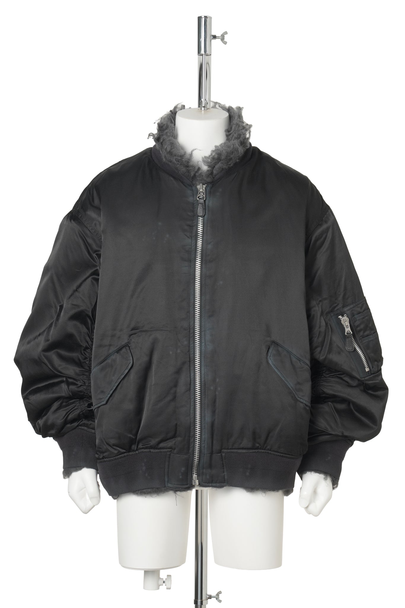 SMOKE FUR BOMBER JACKET / BLACK