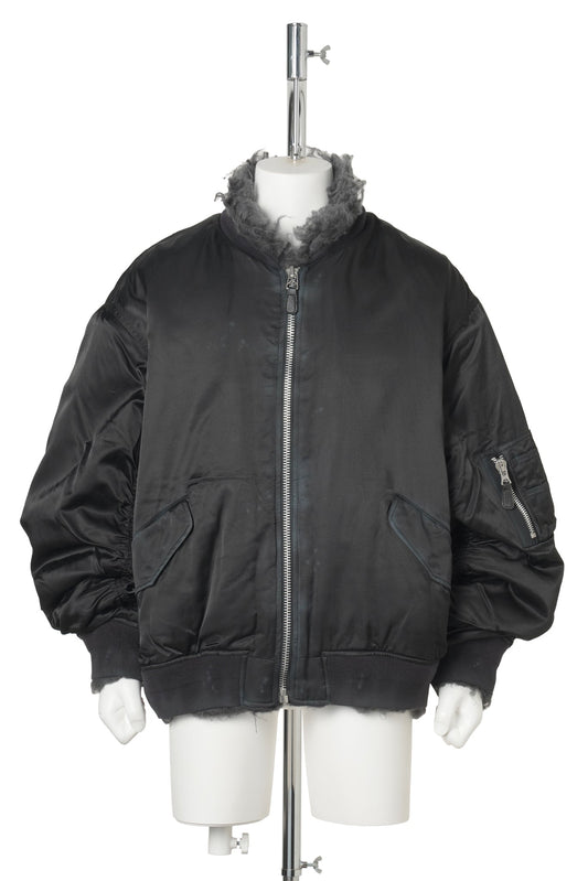 SMOKE FUR BOMBER JACKET / BLACK