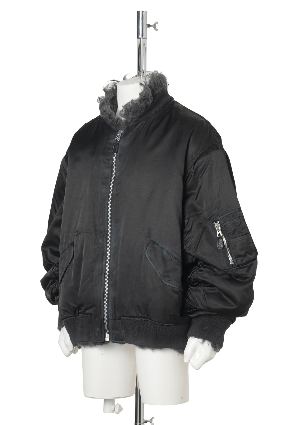 SMOKE FUR BOMBER JACKET / BLACK