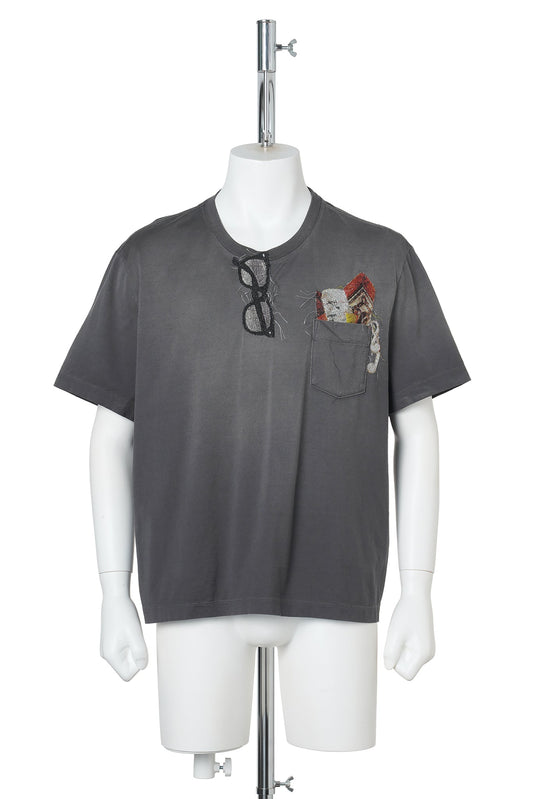 TROMPE L'OEIL EMBROIDERY T-SHIRT / BLACK