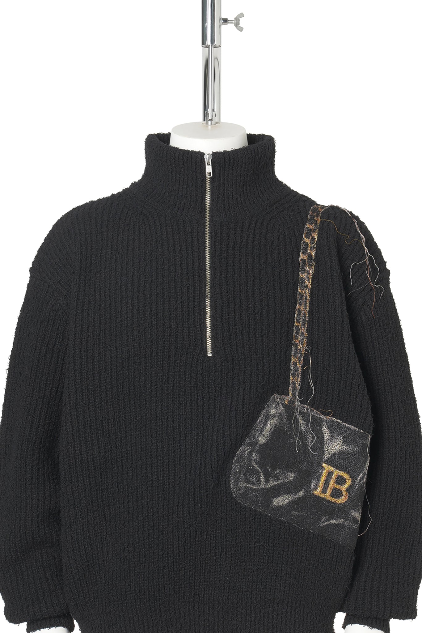 TROMPE L'OEIL EMBROIDERY HALF ZIP KNIT / BLACK