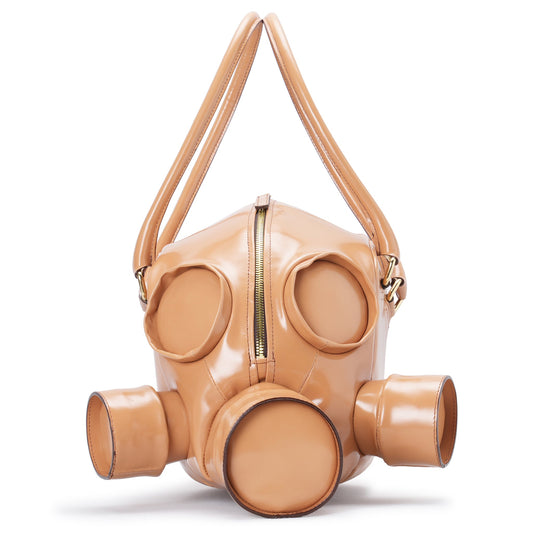 GAS MASK LEATHER HAND BAG / CAMEL