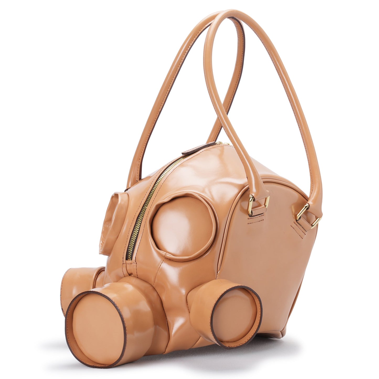 GAS MASK LEATHER HAND BAG / CAMEL