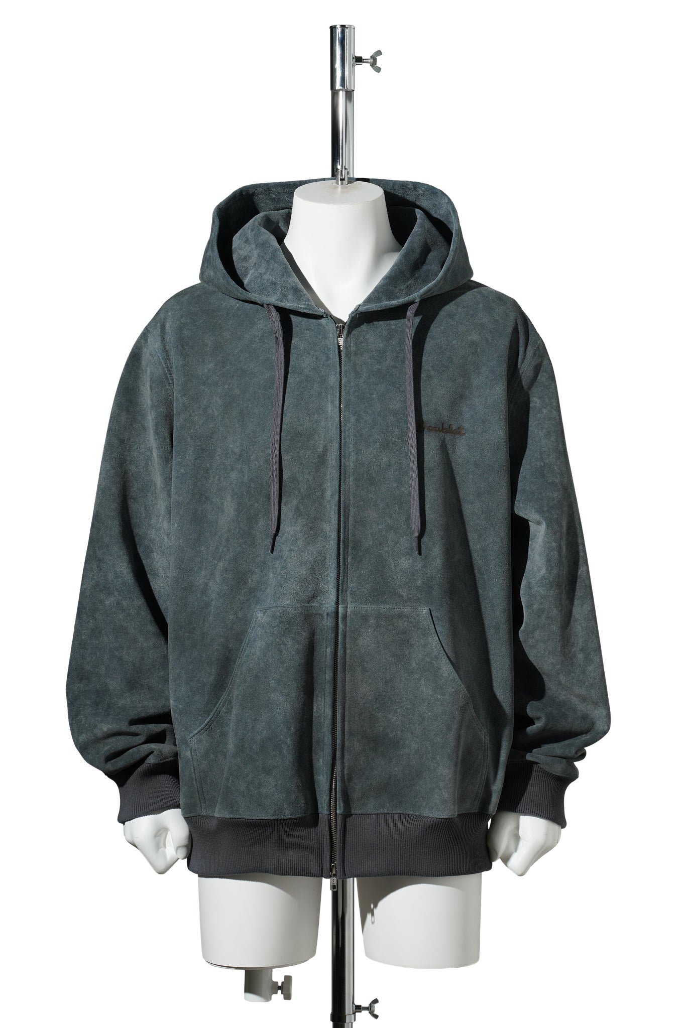 SHEEP LEATHER HOODIE / BLUE GREY