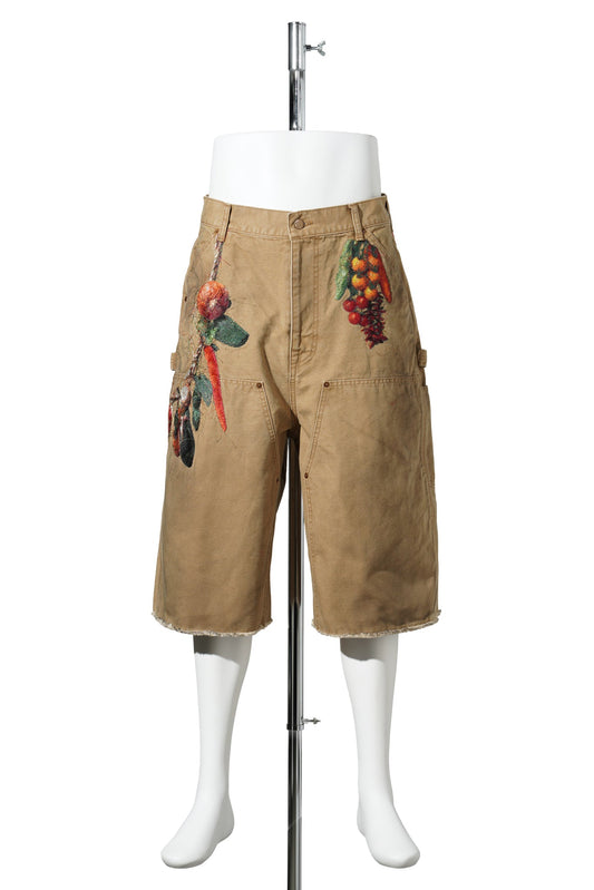 VEGETABLE EMBROIDERY CUT-OFF PANTS / BEIGE