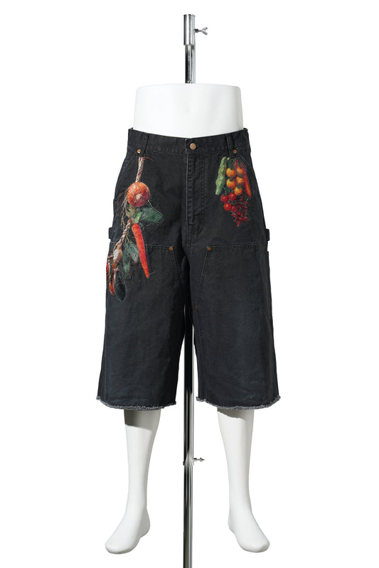 VEGETABLE EMBROIDERY CUT-OFF PANTS / BLACK