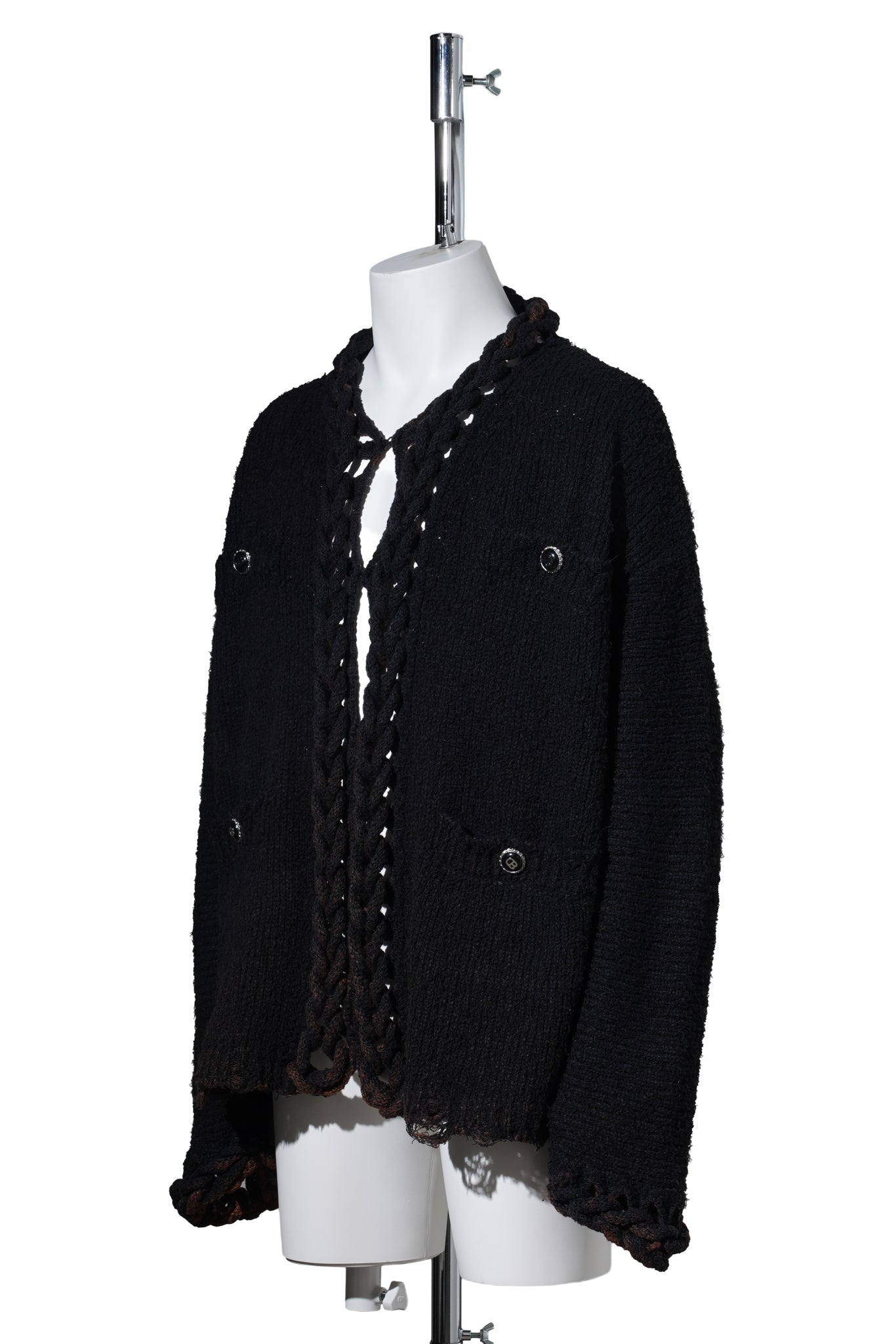 CHAINED SLASH KNIT CARDIGAN / BLACK