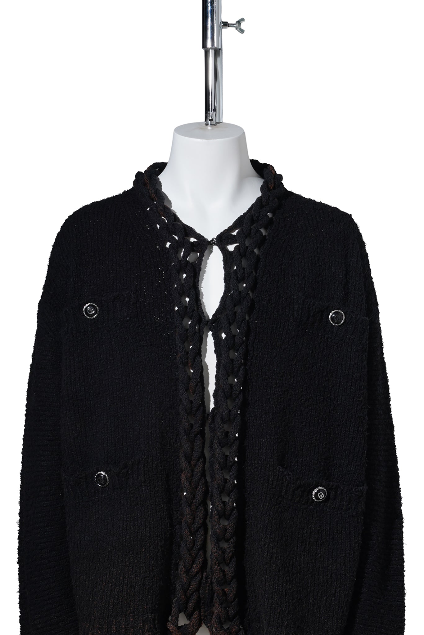 CHAINED SLASH KNIT CARDIGAN / BLACK