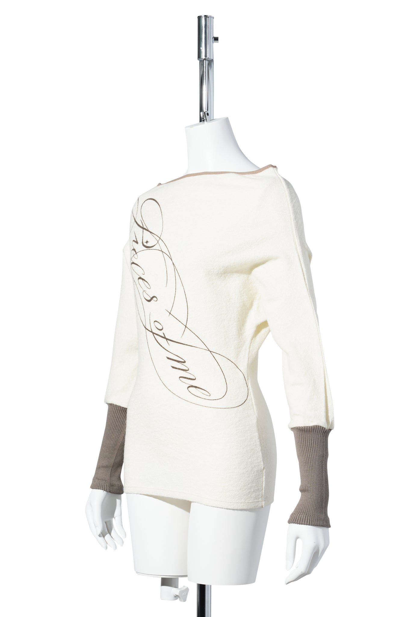 WOMEN COTTON LONG SLEEVE TOP / BEIGE/WHITE