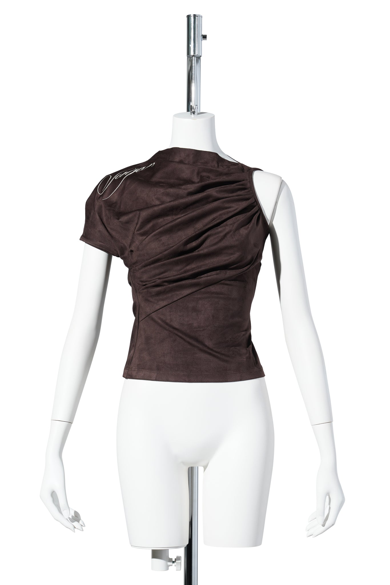 WOMEN POLYESTER SHORT SLEEVE TOP / BROWN