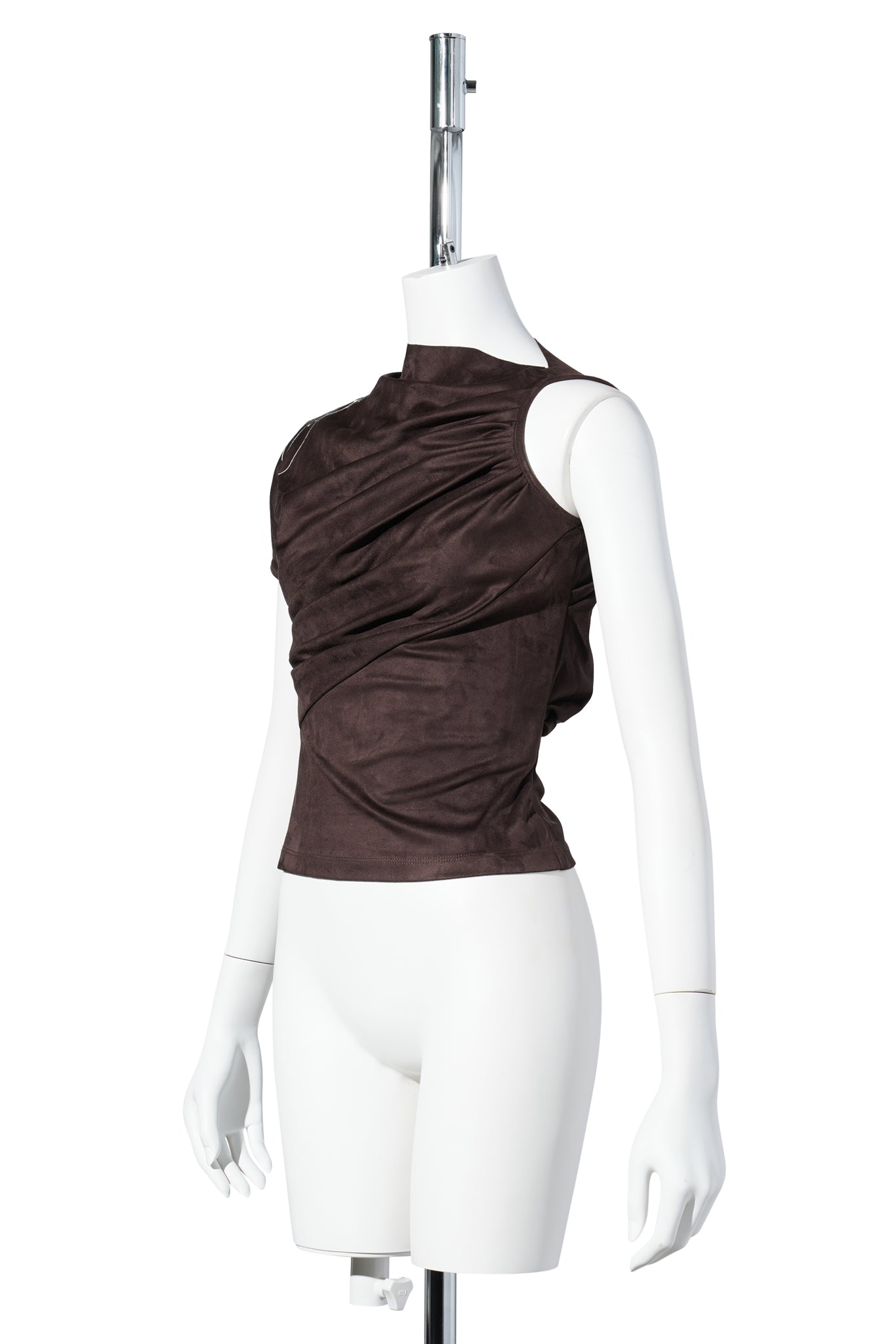 WOMEN POLYESTER SHORT SLEEVE TOP / BROWN