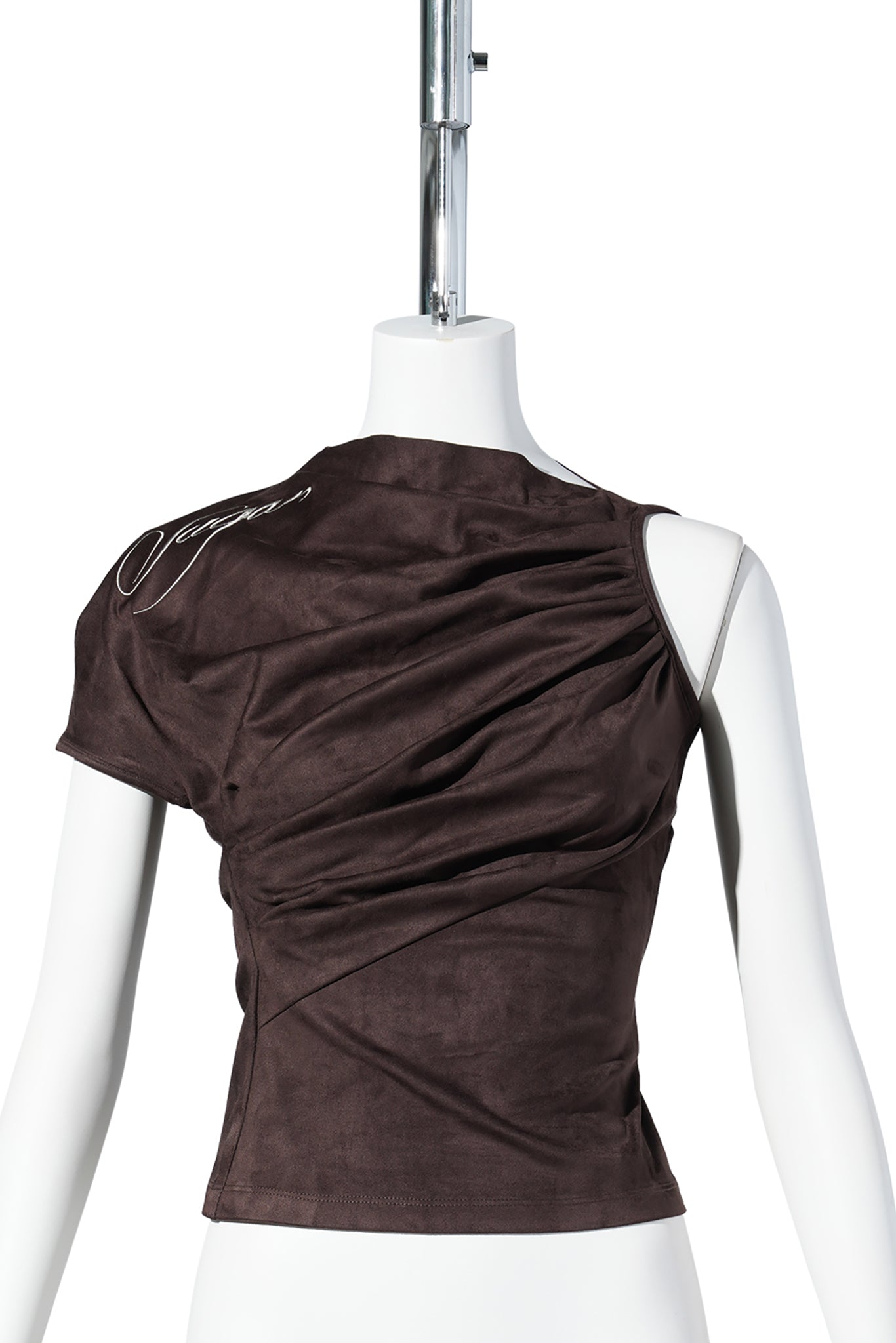WOMEN POLYESTER SHORT SLEEVE TOP / BROWN