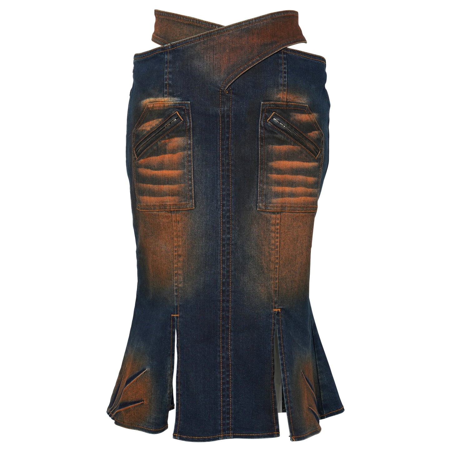 CROSS WAIST DENIM SKIRT / DENIM BLUE