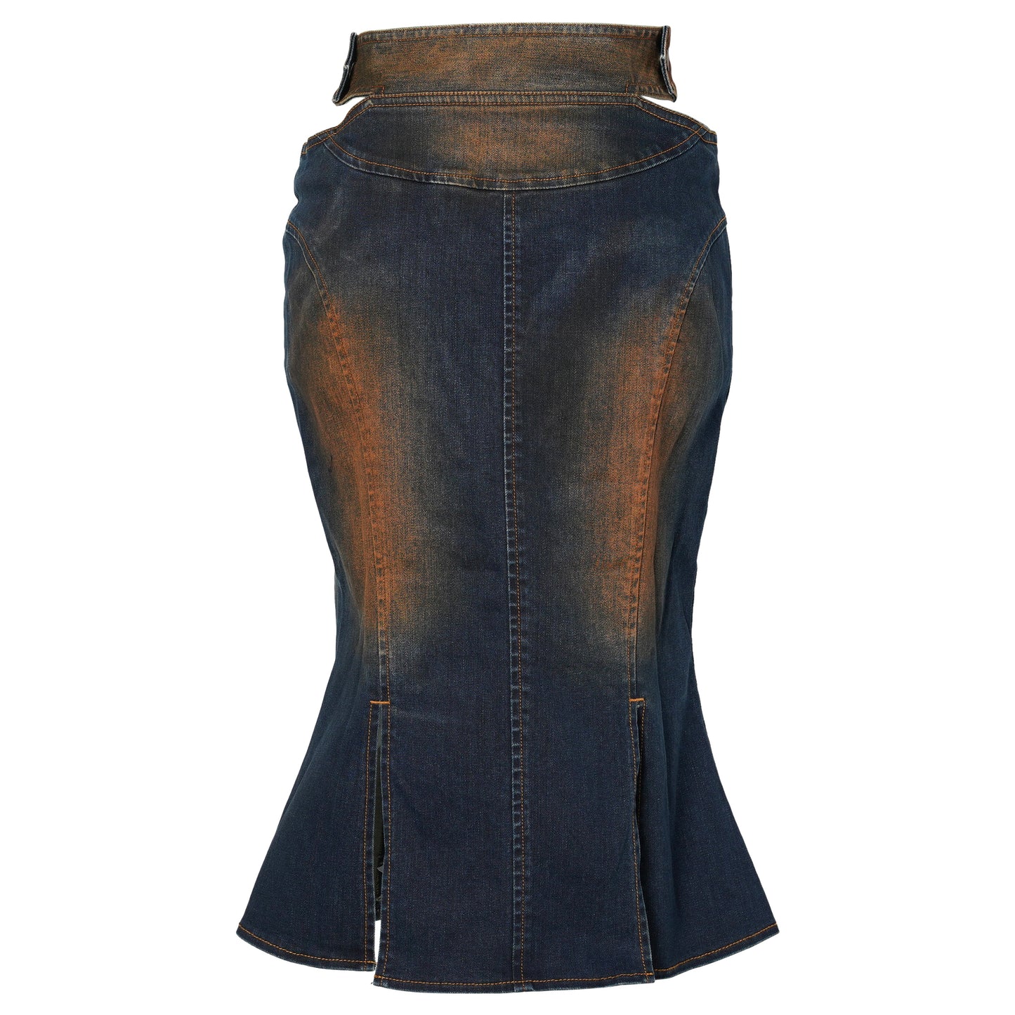 CROSS WAIST DENIM SKIRT / DENIM BLUE