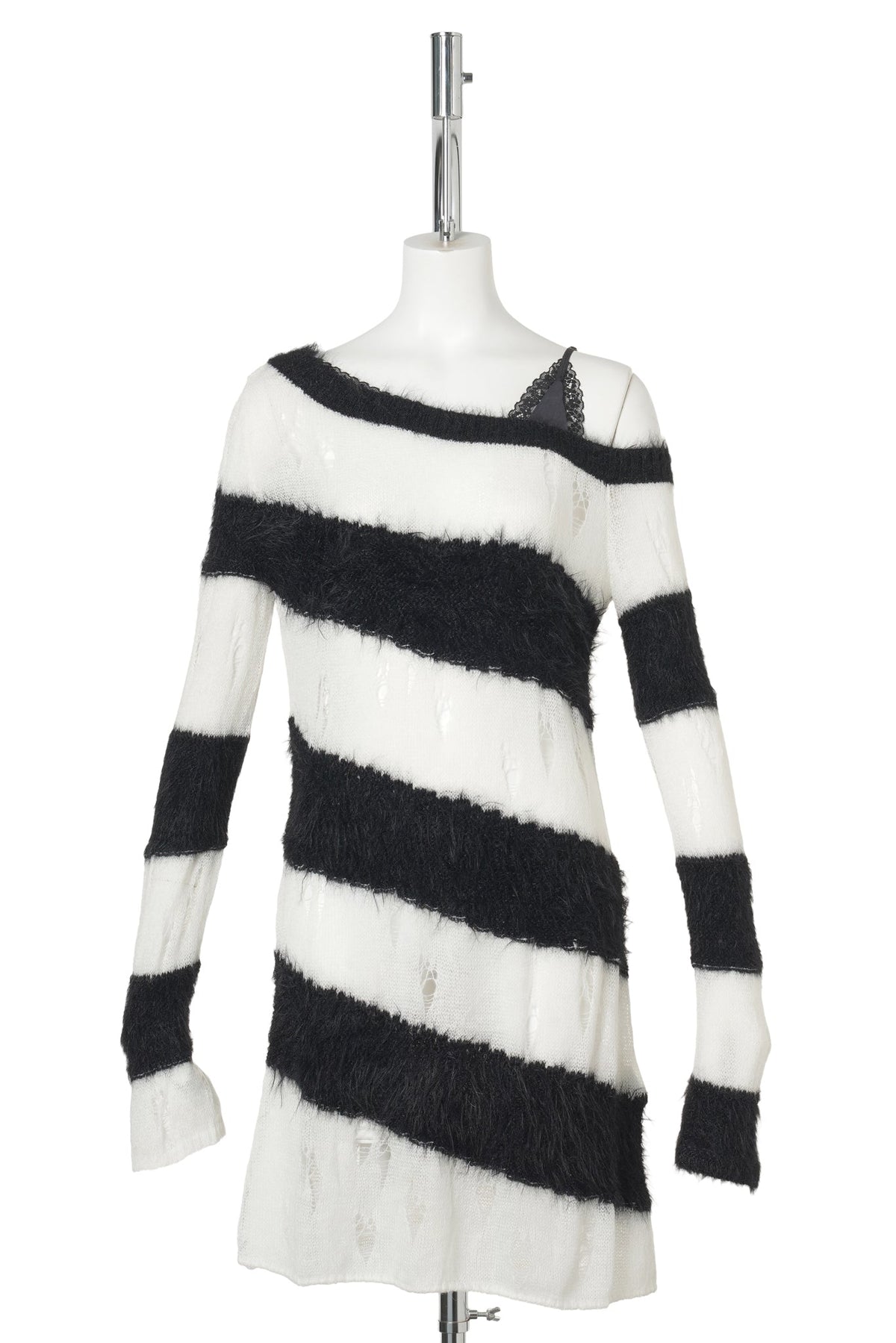 MONOCHROME KNIT OFF-SHOULDER TOP / BLACK/WHITE