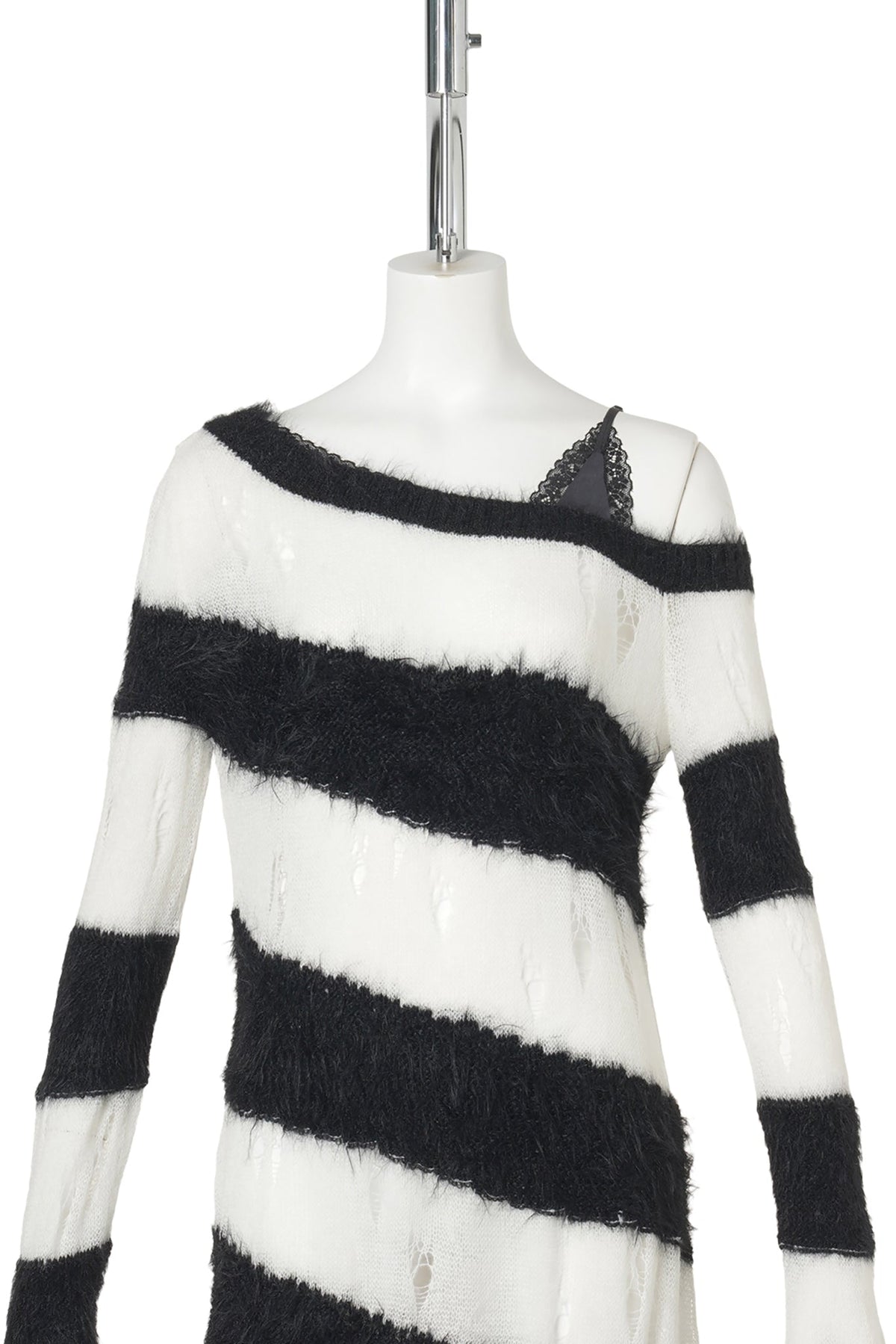 MONOCHROME KNIT OFF-SHOULDER TOP / BLACK/WHITE