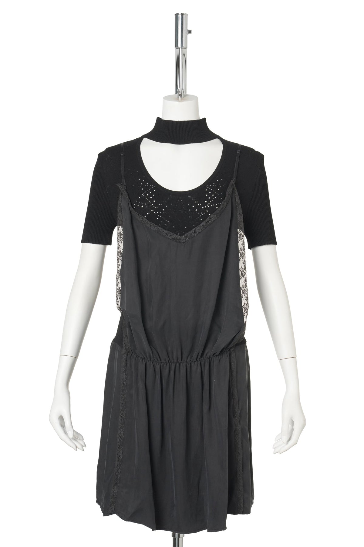 KNIT LAYERED-LOOK DRESS / GREY/BLACK