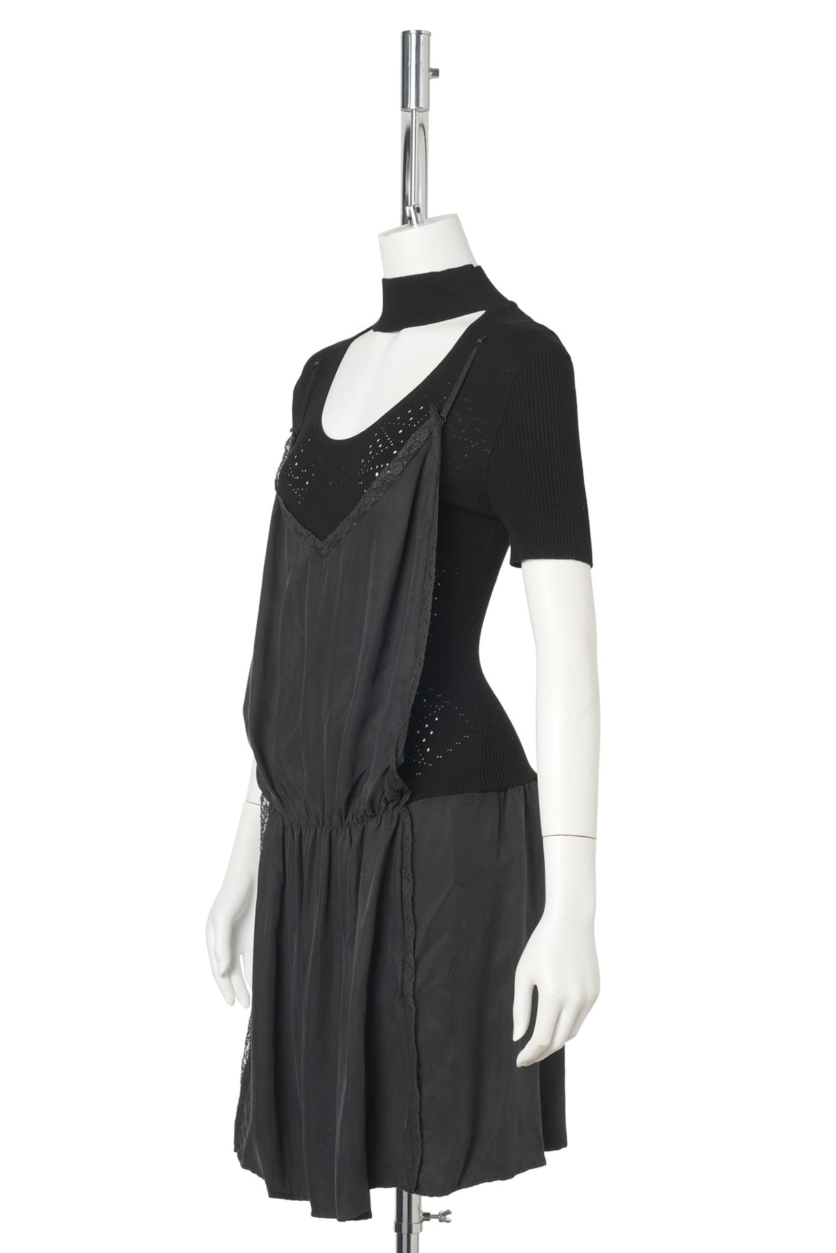 KNIT LAYERED-LOOK DRESS / GREY/BLACK