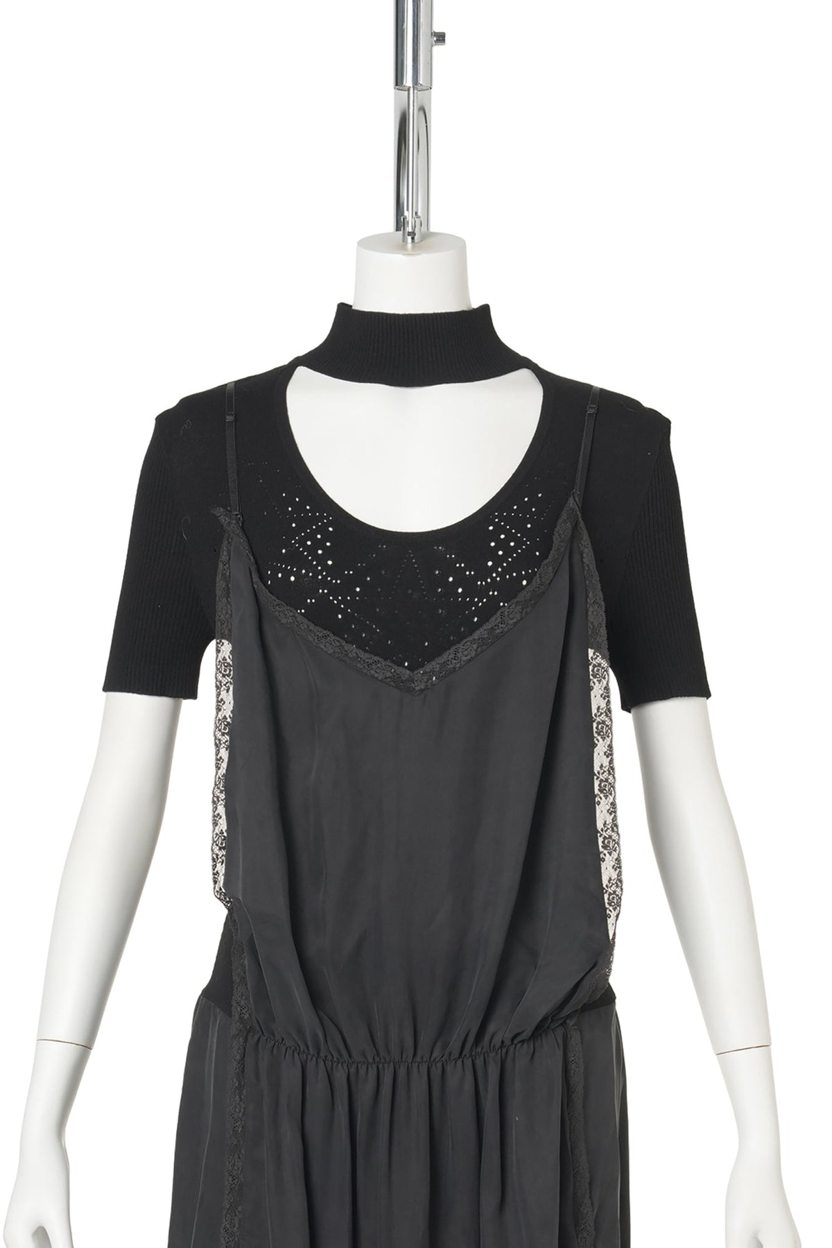 KNIT LAYERED-LOOK DRESS / GREY/BLACK