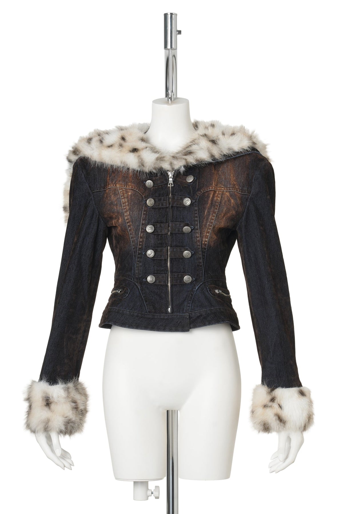 FUR-COLLAR DENIM COAT / NAVY BLUE
