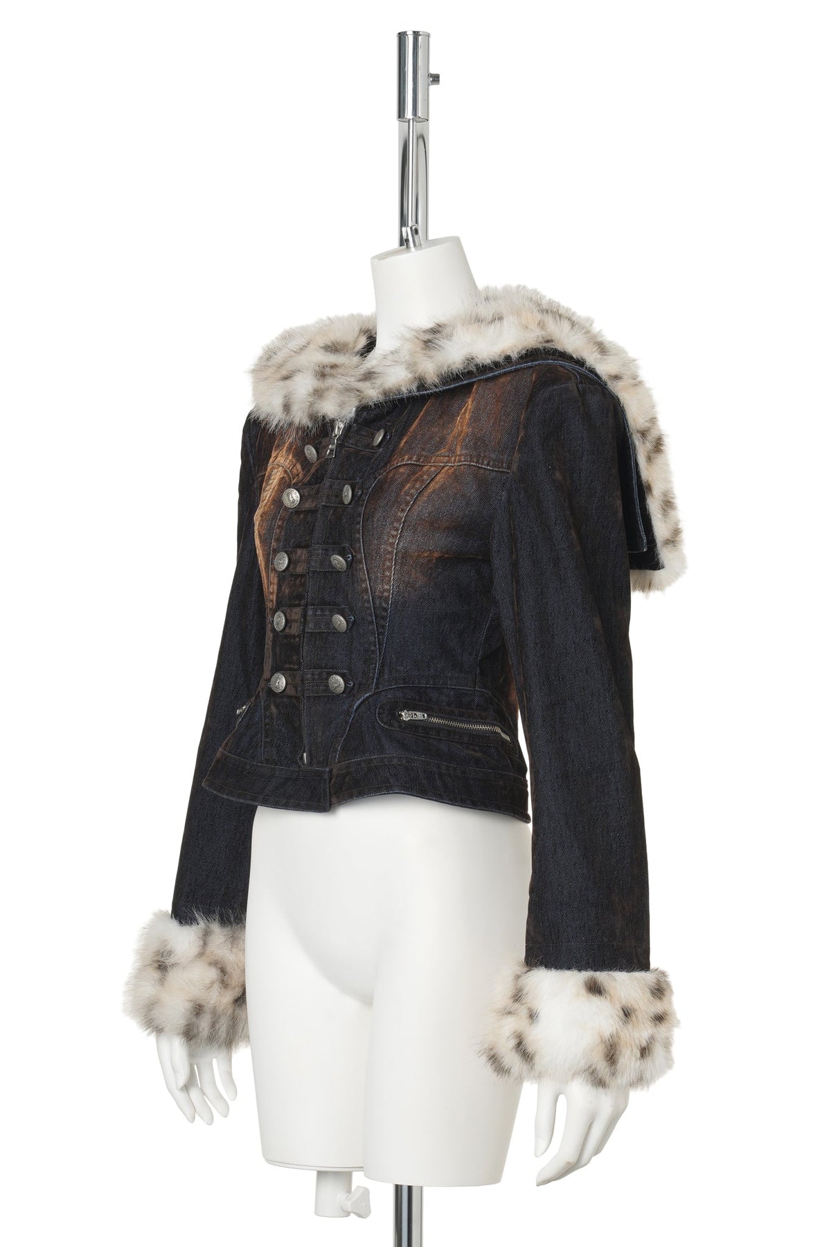 FUR-COLLAR DENIM COAT / NAVY BLUE