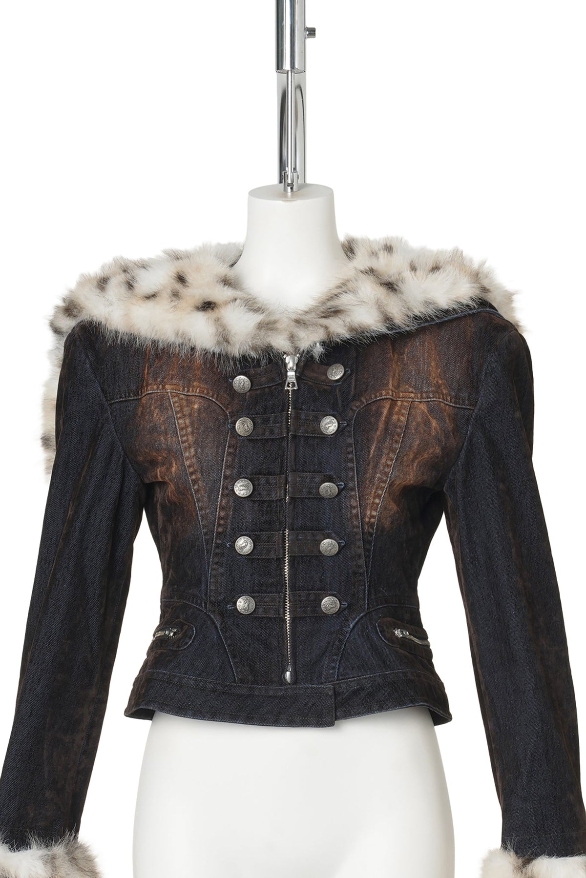FUR-COLLAR DENIM COAT / NAVY BLUE