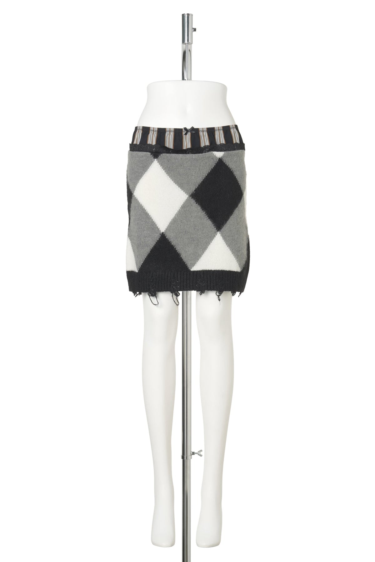 TRI-COLOR KNIT MINI SKIRT / BLACK/WHITE/GREY