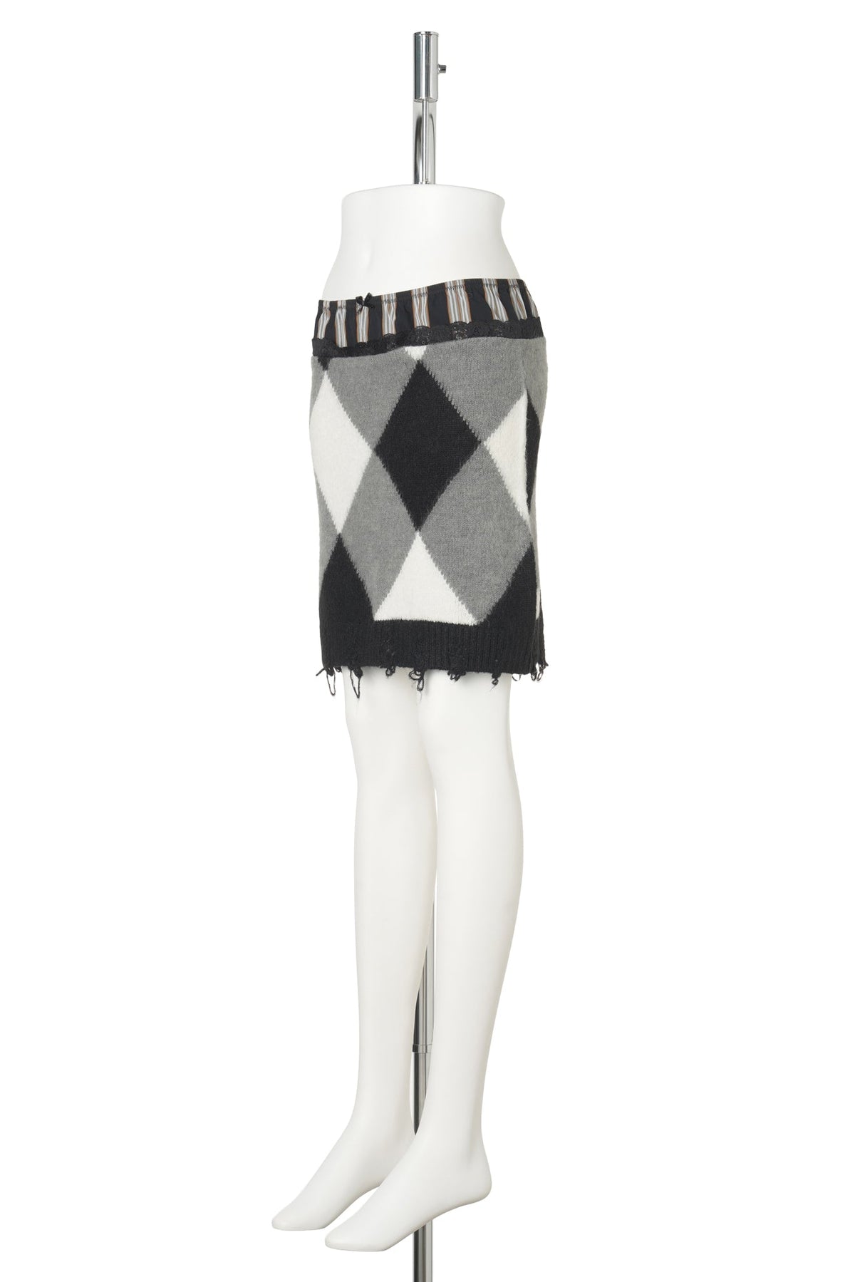 TRI-COLOR KNIT MINI SKIRT / BLACK/WHITE/GREY