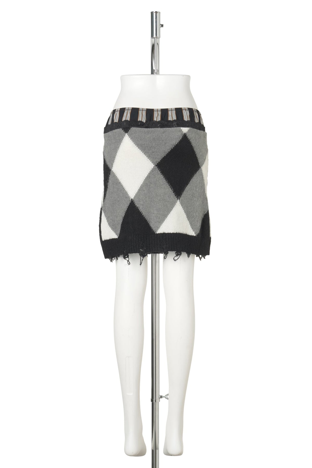 TRI-COLOR KNIT MINI SKIRT / BLACK/WHITE/GREY