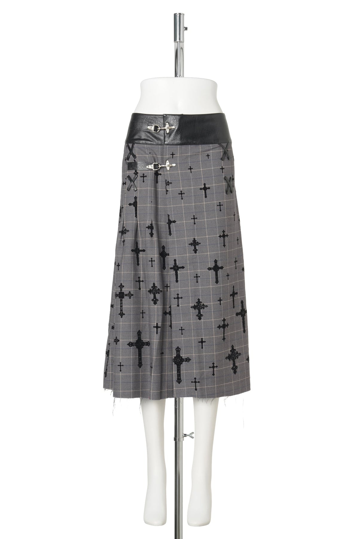 CROSS-MOTIF MAXI SKIRT / GREY/BLACK